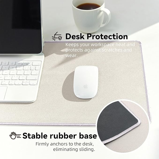 Waterproof Large Gaming Mouse Pad with Durable Stitched Edges, Non-Slip Rubber Base, Smooth Surface Mouse Mat Desk Pad for Home Office Gaming, 27.5"x11.8"x0.08", Beige