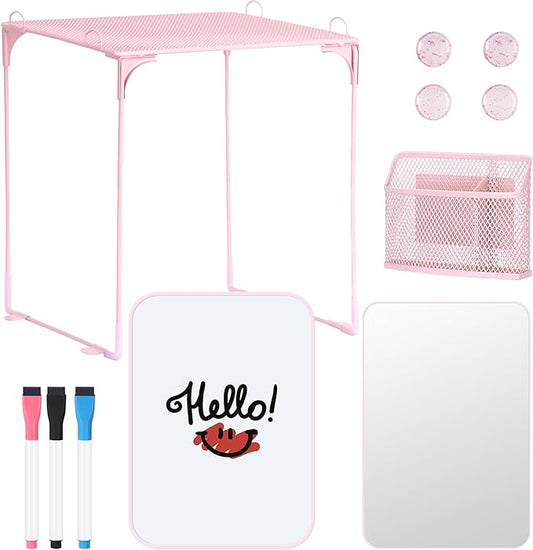 HAUTOCO 11-Piece Locker Accessories Kit with Shelf, Magnetic Mirror, Magnetic Whiteboard, Pen Holder, Magnets, Markers, Back to School Essentials Pink Locker Decorations Organizer Supplies for Girls