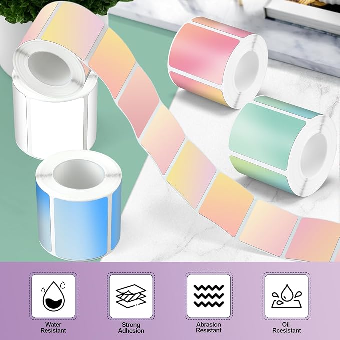 Ctosree 12 Rolls Printer Labels Adhesive Thermal Paper Waterproof Thermal Label Stickers Compatible with Phomemo M110 M221 M220 M120 M200 M110s Printer (Gradient Color,1.18 x 1.57 Inch)
