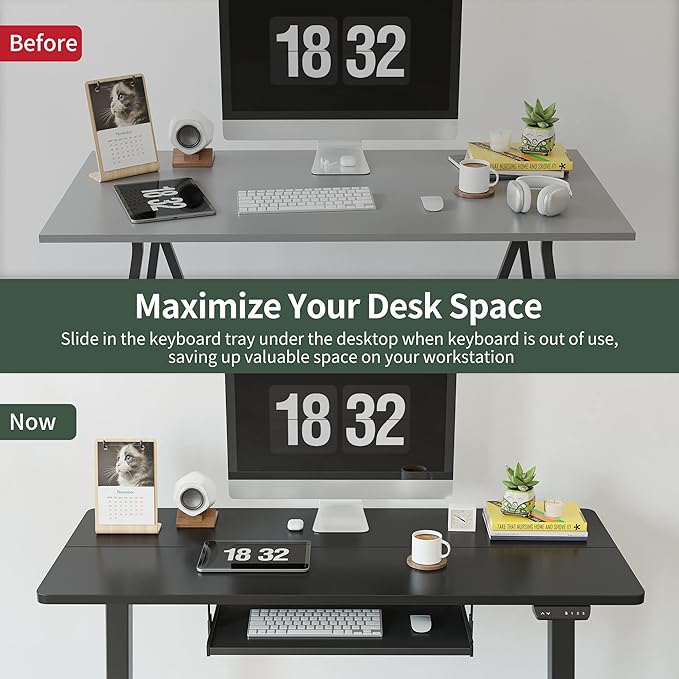 FEZIBO Standing Desk with Keyboard Tray, 48 x 24 Inch Adjustable Height Sit Stand Desk with Memory Presets for Home Office, Ergonomic Computer Workstation, Black