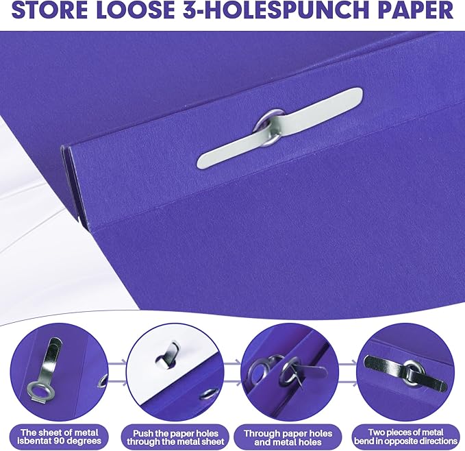 Two Pocket Folders, RAZCC 50 Pack Two Pocket Folders with Prongs, 3 Prong Folders Fit Letter Size Paper, Pocket File Folders for School Office Home Business, Purple