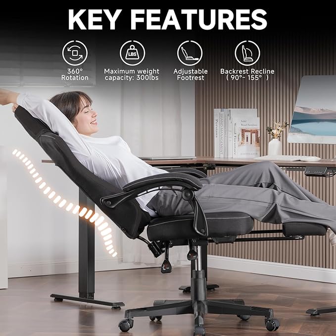 GTPLAYER Gaming Chair, Fabric Computer Office Chair with Pocket Spring Cushion, Ergonomic Office and Gaming, Video Gaming Chair with Linkage Armrests, High Back Desk Chair with Adjustable Recliner