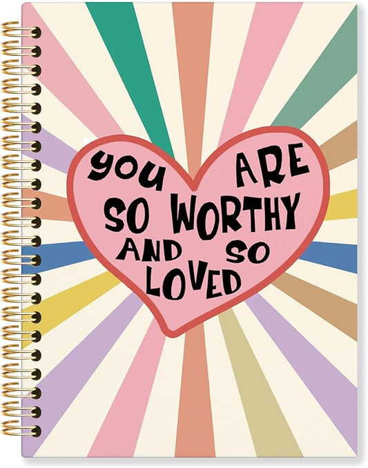 Colorful Boho Spiral Notebook, You Are So Worthy and So Loved Inspirational Journal, Positive Affirmation Journals for Writing, Motivational Notebooks for Note Taking, 5.5x8.3 Inch