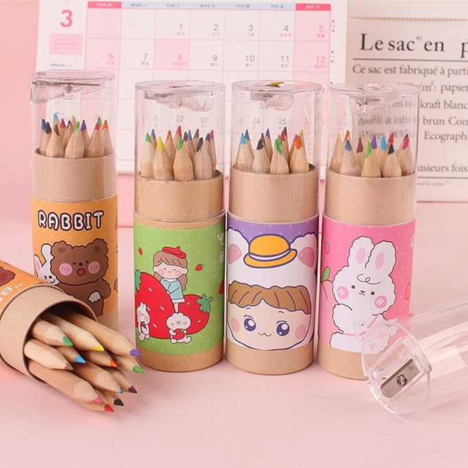 20 Packs Mini Colored Pencils with Sharpener in Tube Portable Drawing Art Cartoon Pencils for 3 Years Old and Up Kids Adults Writing Sketching Painting,12 Colors in Tube