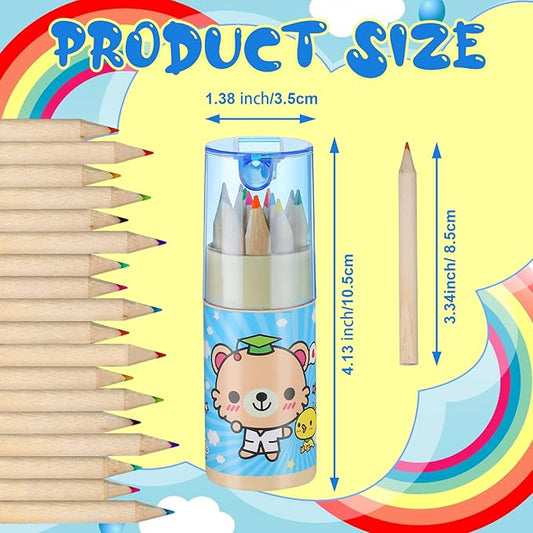 Fumete Cute Pencils Mini Drawing Colored Pencils Bulk for Kids with Sharpener Portable Color in Tube Party Favors Gift for Classroom School Supplies, 12 Colors