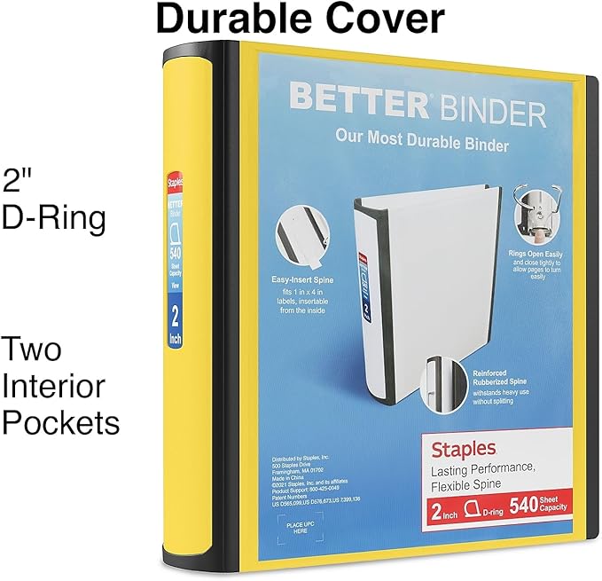 Staples Better Binder, 2-Inch, Yellow