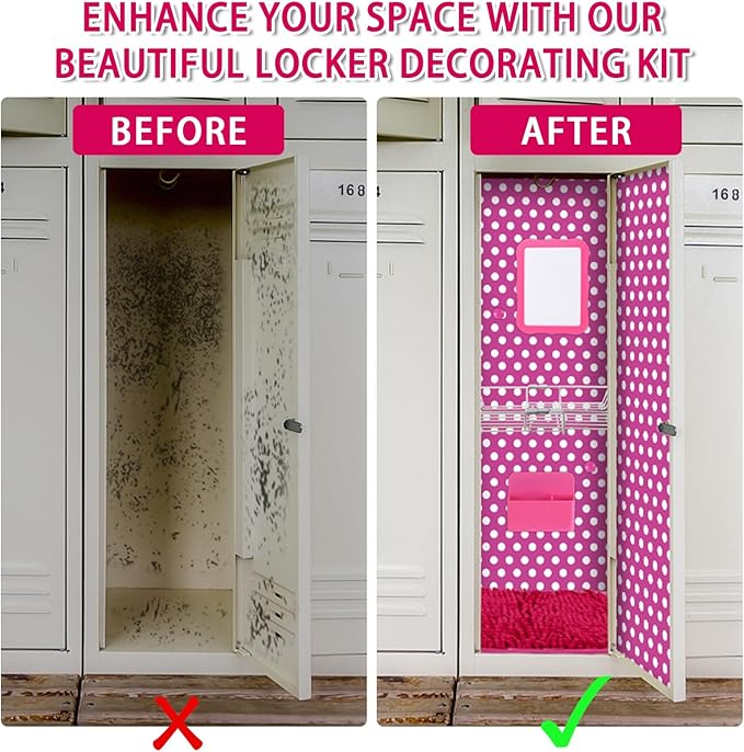 20 Pcs Locker Organizer and Decorating Kit Includes Adjustable Locker Shelf, Wallpaper, Magnetic Whiteboard & Mirror, Marker & Rug, Locker Accessories for Girls Back to School Supplies