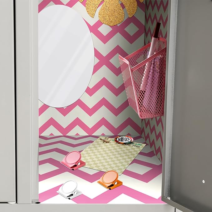Harloon 15 Pc Locker Decoration & Organizer Kit - Tropical Locker Wallpaper, Pen Holder, Mirror, Whiteboard Marker, Cork Board with 3 Push Pins, 3 Magnetic Clips, 6 Magnets (Pink Wave)