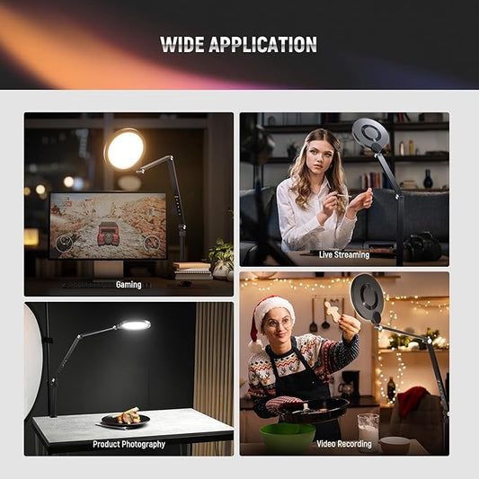 NEEWER Basics 18W 7" Desk Ring Light with Stand, Lighting for Video Conference Streaming Recording Makeup Phone Selfie Computer Laptop Zoom, Full Screen LED Circle Ringlight with Arm & C Clamp, R18