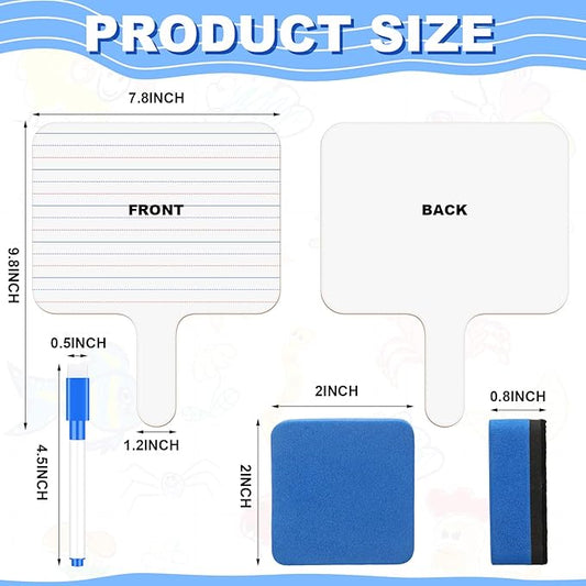Harloon 72 Pieces Dry Erase Answer Paddle Set 7.8‘’ x 9.8” Handheld 24 Wooden Answer Board Dry Erase Paddles with 24 Markers 24 Magnetic Erasers for Students Teaching Supplies (Line Spectrum)