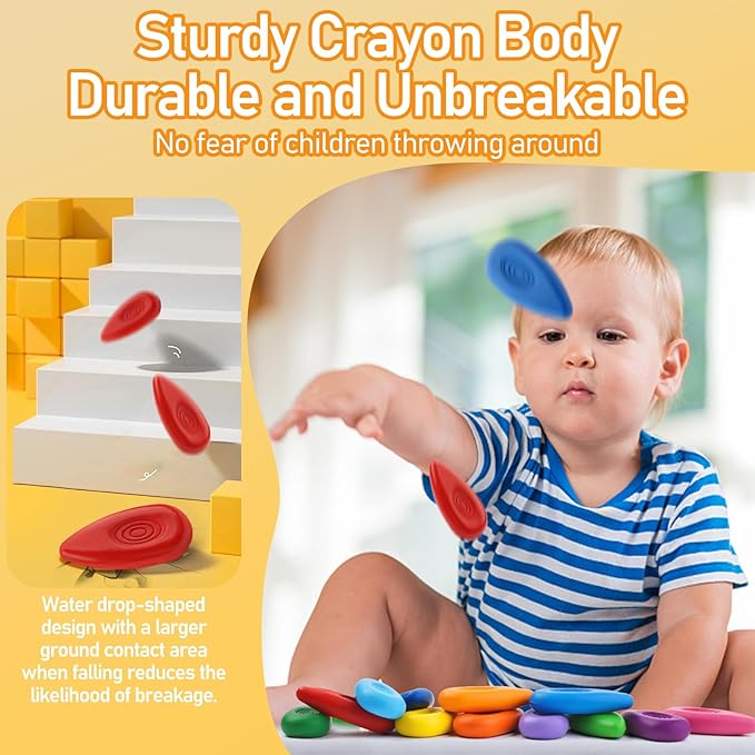 Four Candies Toddler Crayons 12 Count, Non Toxic Washable Crayons for Toddlers 1-3, Unbreakable Easy-Grip Water-Drop Shape for Little Hands, Toddler Coloring Art Gift