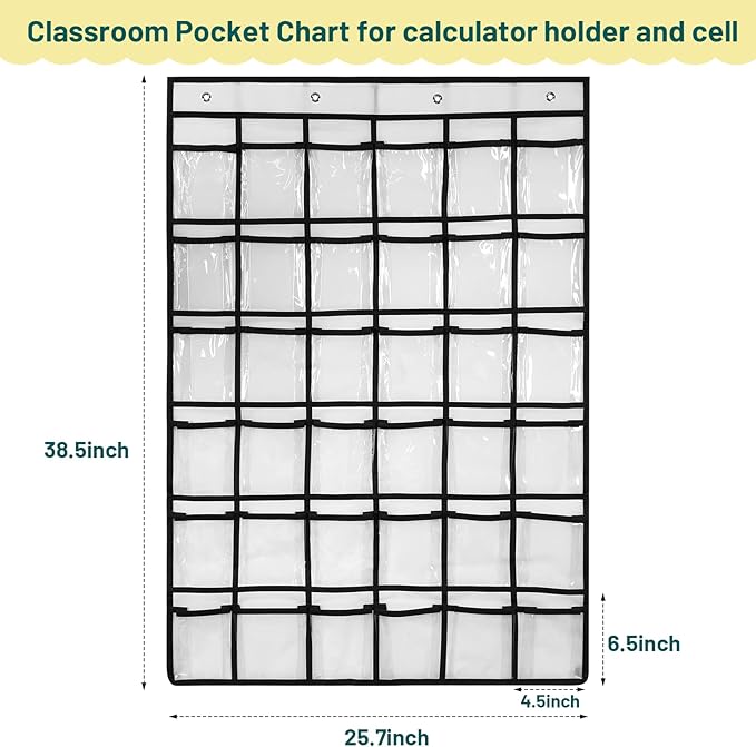 Berlune 6 Pcs 36 Pockets Classroom Pocket Charts for Cell Phones, Clear Pocket Chart Organizer with Number Stickers for School Teacher Classroom Cell Phones Calculator Holder, 37.8 x 26.4 Inches