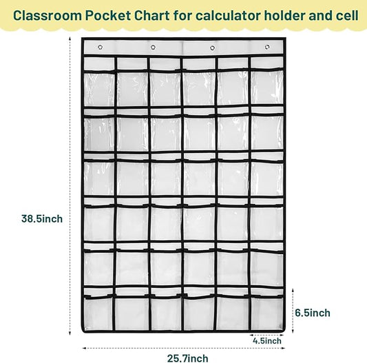 Berlune 6 Pcs 36 Pockets Classroom Pocket Charts for Cell Phones, Clear Pocket Chart Organizer with Number Stickers for School Teacher Classroom Cell Phones Calculator Holder, 37.8 x 26.4 Inches