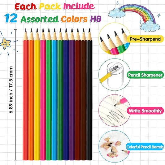 24 Pack 288pcs #2 HB Pencils Bulk in Tube with Sharpener Assorted Colors Wood-cased Pre-sharpened Pencils for Kids Student Back to School Supplies Classroom Prize Party Favor Gifts (6 Color)