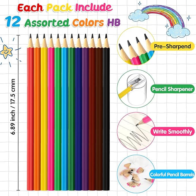 48 Pack 576pcs #2 HB Pencils Bulk in Tube with Sharpener Assorted Colors Wood-cased Pre-sharpened Pencils for Kids Student Back to School Supplies Classroom Prize Party Favor Gifts (6 Color)