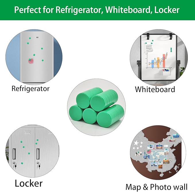 ZDZBLX 30 Pack Strong Fridge Magnets, Heavy Duty Round Refrigerator Magnets, Small Whiteboard Magnets for Fridge, Locker, Crafts, Kitchen, Office, Classroom, Mini Cute Magnet for Home & School (Green)