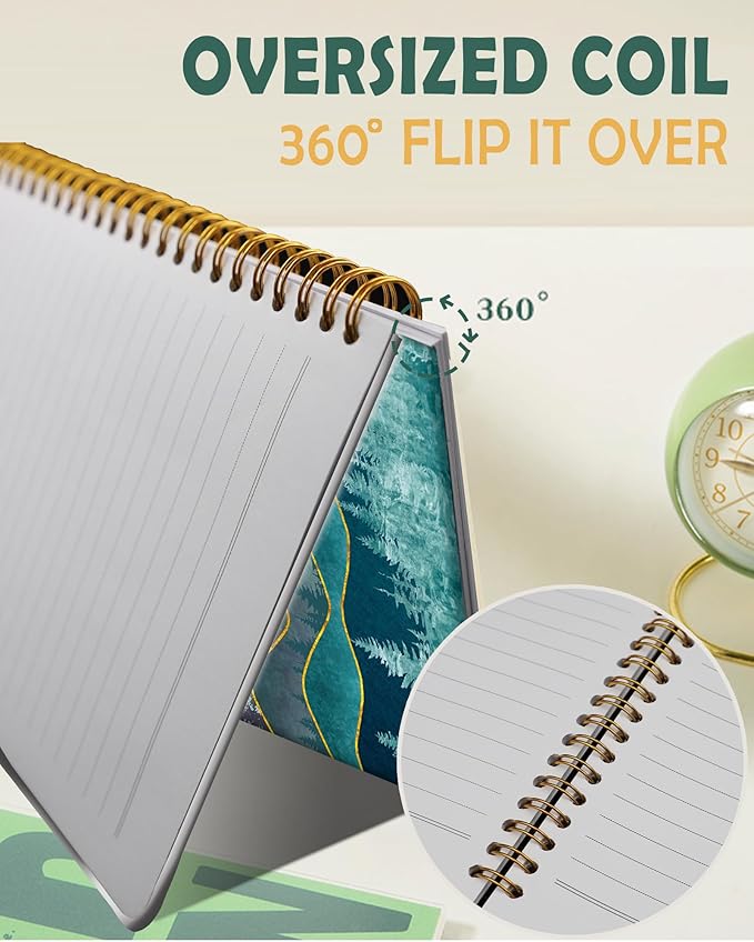Ruled Spiral Writing Notebook,A5 Hardcover Lined College Journal for Women Lady Girl,Strong Twin-Wire Binding with Premium Paper,8.4" X 6",Perfect for School,Office,Home Gifts(teal mountain tree