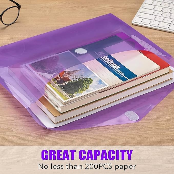 Sooez 50 Pack Plastic Envelopes Poly Envelopes, HeavyDuty File Folders, Clear Folders with Pockets, Folders for Documents Letter A4 Size, Filing Folders, Paper Storage, Office School, 8 Colored