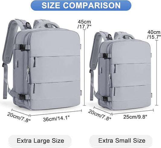 Grey Travel Backpack - Carry On Flight Approved Mochila De Viaje Personal Item - Large Backpack for Men & Women - 18x14x8 Inches