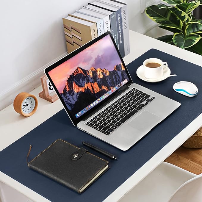PU Leather Desk Pad Blotter,Navy Waterproof Office Desktop Mat for Men,36x17in Non-Slip Large Mouse Pad/Writing Protector/Desk Accessories