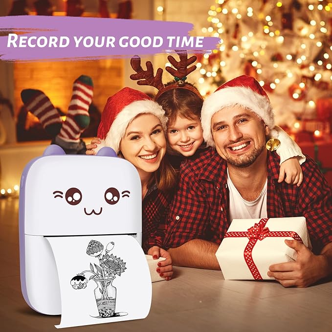 Mini Pocket Bluetooth Printer-Portable Thermal Printer with 10 Roll Papers for Journal/DIY Scrapbook/Travel/Notes/Lists/Label/Memo, Receipt Printer for Children Women Gifts Kids Christmas IOS&Android