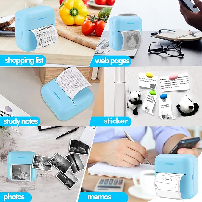 HuiJuKeJi Mini Sticker Printer Bluetooth Smart Pocket Inkless Thermal Printer with 11 Rolls Thermal Paper and Sticker for iOS&Android, Portable Receipt Printer for Photo Journal Notes Memo