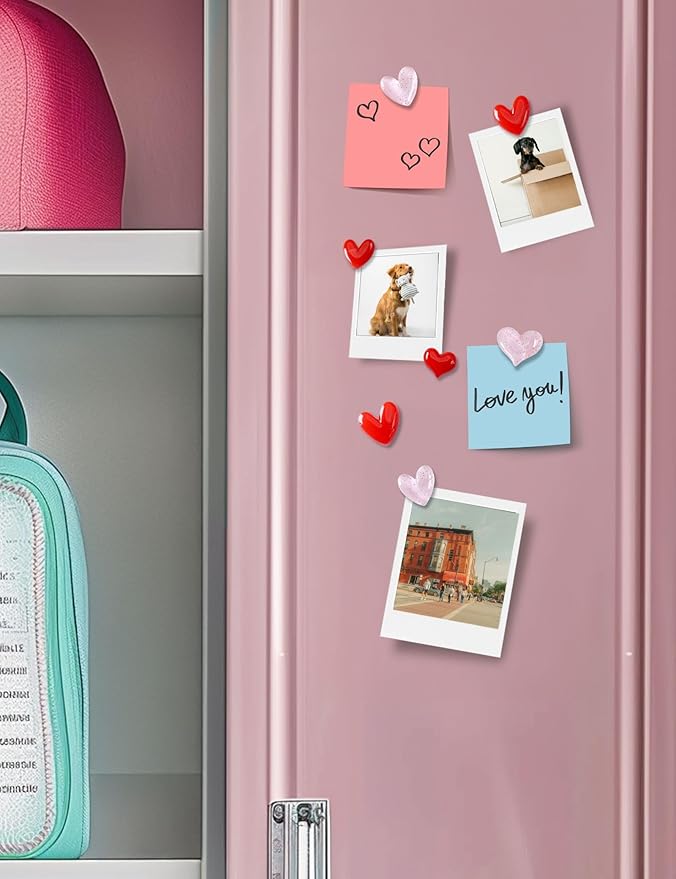 Mymazn 12Pcs Fridge Magnets Cute Refrigerator Magnet, Colorful Magnets for Whiteboard Cabinet Locker, Heart Decorative Magnets for Classroom Kitchen Office (Pink Red)
