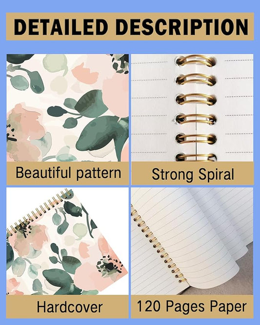 Spiral Notebook A5, Hardcover Journal for Women, 120 Pages Thick College Ruled Paper, Perfect for Office, School, or Home Use(Abstract Flower)