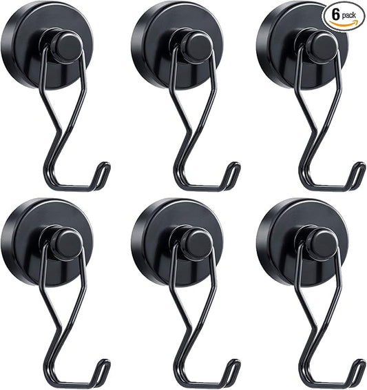 Tohoer Magnetic Hooks, 100LBS Neodymium Magnets Hook Heavy Duty with Rust Proof for Fridge, Refrigerator, Oven, Grill, BBQ, Key, Tools Holder, Kitchen, Outdoor, Hanging Wreaths, Utensil Hangers