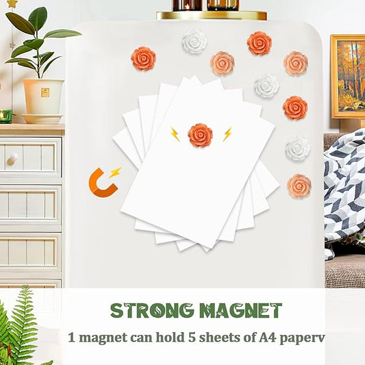 15 pcs - Cute Flower Magnets, Girl's Locker Magnets for Refrigerators and Lockers, Whiteboards, and for Decorative Purposes(15 pcs - Rose - Orange)