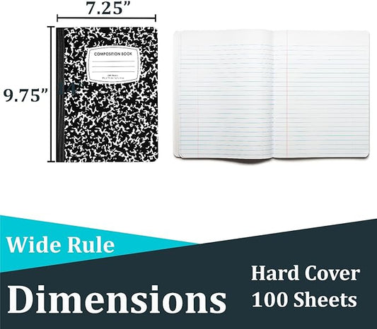 ENVO Composition Notebooks, Wide Ruled Composition Notebook, Black Marble Covers Composition Notebook, 100 sheets, Bulk (48, Wide Ruled)