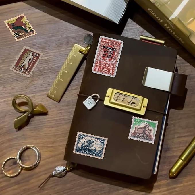 100 Pcs Vintage Stamp Stickers for Scrapbook,Retro Travel Sticker for Scrapbook Supplies,Stamp-Look Portrait Waterproof Stickers for Junk Journal Collage DIY Crafts