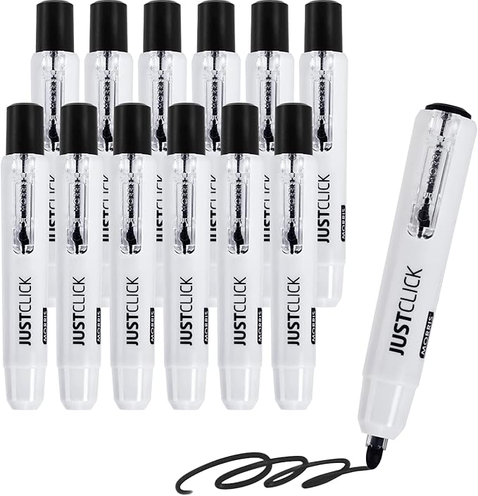 carrotez Retractable Dry Erase Markers, Click Dry Erase Whiteboard Markers, Bullet Tip, Thick Barrel, 12 Count, Black