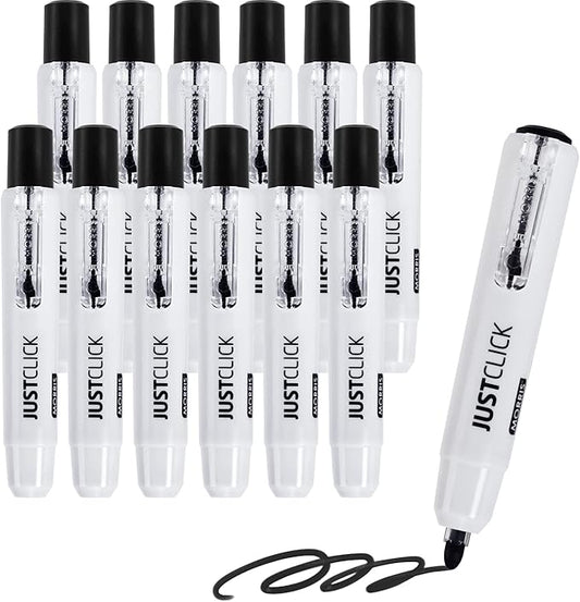 carrotez Retractable Dry Erase Markers, Click Dry Erase Whiteboard Markers, Bullet Tip, Thick Barrel, 12 Count, Black