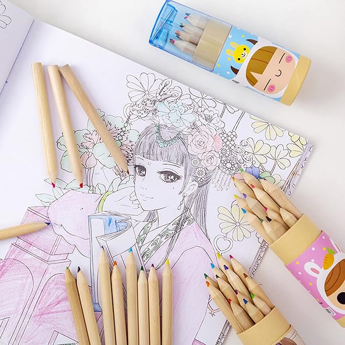 8 Packs Mini Colored Pencils with Sharpener in Tube Portable Drawing Art Cartoon Pencils for 3 Years and Up Kids Adults Writing Sketching Painting,12 Colors in Tube