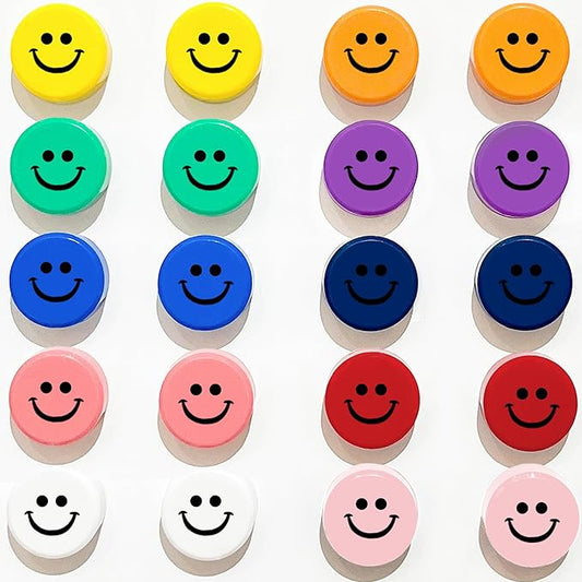 DARUITE Fridge Magnets, 20pcs Strong Refrigerator Magnets for Whiteboard, Small Heavy Duty Mini Cute Magnets for Fridge, Locker, White Board, Kitchen, Office (Smile)
