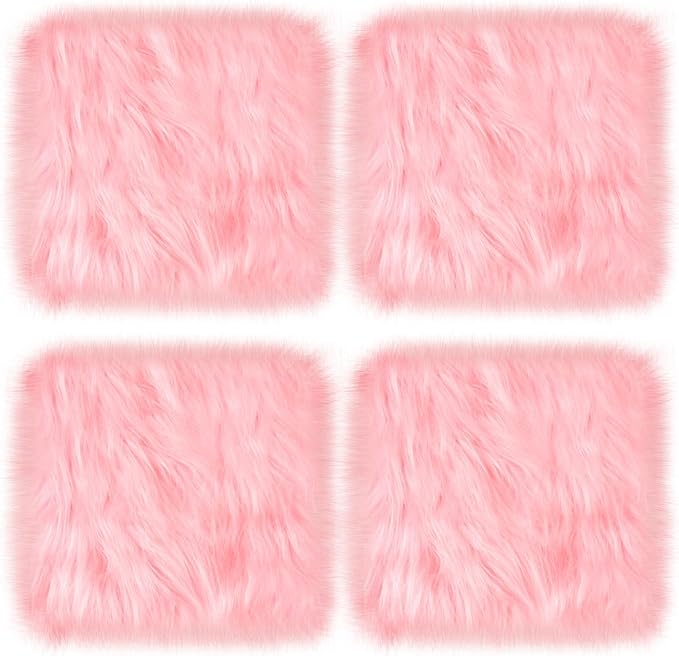 4 Pcs School Locker Rugs Square Light Pink Furry and Cute Locker Decoractions with Anti-Slip Backing for Girls in Middle School Back to School Stuff Gift