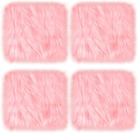 4 Pcs School Locker Rugs Square Light Pink Furry and Cute Locker Decoractions with Anti-Slip Backing for Girls in Middle School Back to School Stuff Gift