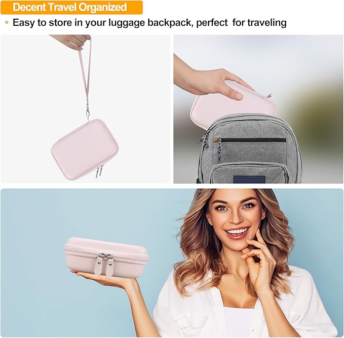 Elonbo Carrying Case for Lebt Mini Sticker Pocket Printer, Portable Thermal Label Printer Travel Bag, Label Maker Machine Storage Holder, Mesh Pocket Fits Label Paper Rolls Tape, Pink
