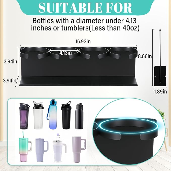 2Pcs Magnetic Water Bottle Organizer for Stanley 30 40 oz Tumbler and Lid Magnetic Cup Holder Heavy Duty Tumbler Storage Organizer Drink Accessories Kitchen Cup Storage Rack for Fridge Cabinets Gifts