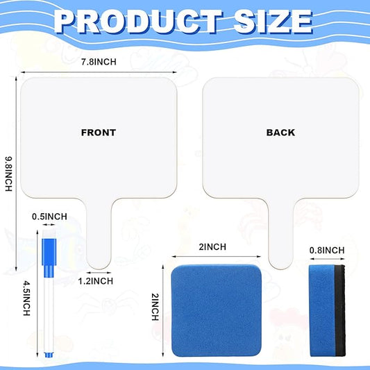 Harloon 72 Pieces Dry Erase Answer Paddle Set 7.8 x 9.8 Handheld 24 Wooden Answer Board Dry Erase Paddles with 24 Markers 24 Magnetic Erasers for Students Teaching Supplies(No Spectrum)