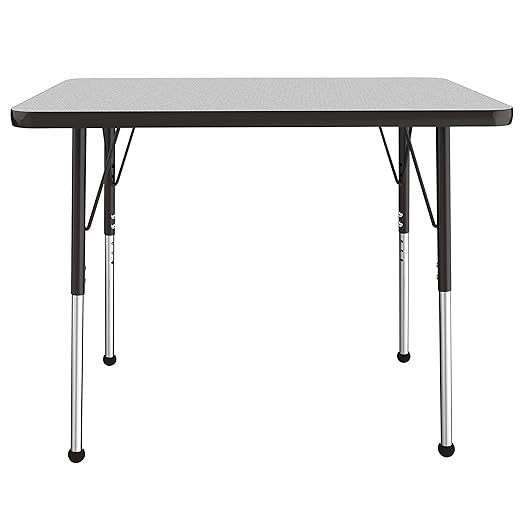 FDP Rectangle Activity School and Office Table (24 x 36 inch), Standard Legs with Ball Glides, Adjustable Height 19-30 inches - Gray Top and Black Edge