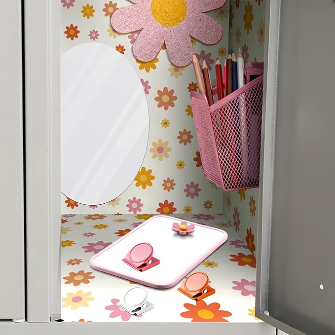 Harloon 15 Pcs Locker Decoration and Organizer Kit Locker Wallpaper Magnetic Pen Holder and Mirror Whiteboard Marker Cork Board with 3 Push Pins 3 Magnetic Clip 6 Magnets (Retro Flowers)