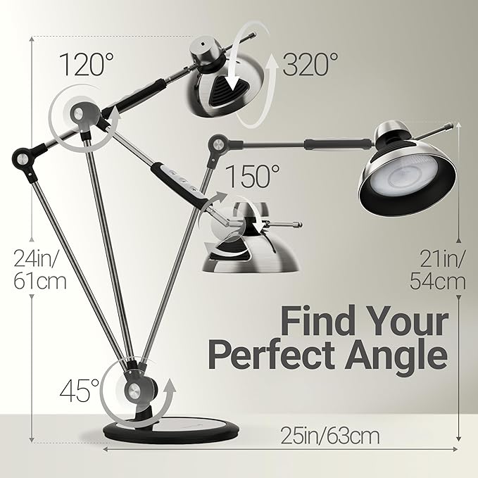 OTUS LED Desk Lamp Gesture Control | Desk Lamps for Home Office 3 Color Modes, 12 Brightness Levels, Memory | Adjustable Tall Office Lamp | Eye-Friendly Task Desktop Light for Reading, Working, Crafts