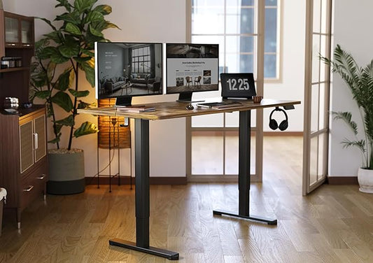 YDN Standing Desk, Electric Adjustable Height Stand up Desk, 55x24 Inches Sit Stand Home Office Desk with Splice Board, Rustic Brown Top