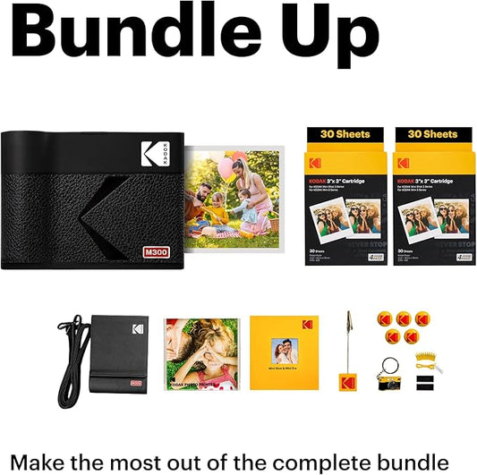 KODAK Mini 3 ERA 4PASS Portable Photo Printer (Yellow, Printer + Initial 8 Sheets + 60 Sheets + Accessories)