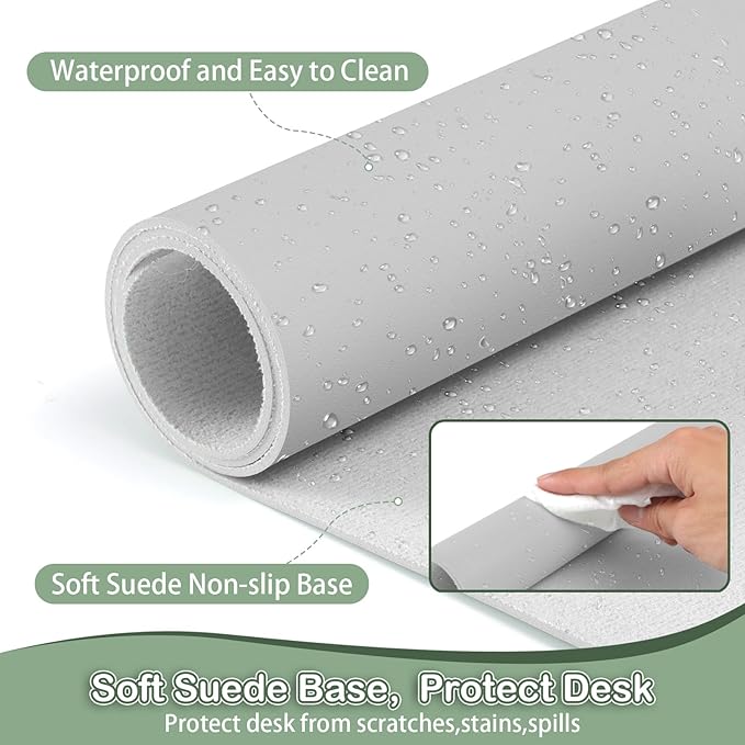 Boutilon Leather Desk Pad Protector,Non-Slip Mouse Pad,Laptop Desk Pad,Office Mouse Mat,Waterproof Leather Desk Blotter,Desk Writing Pad for Office and Home (L-Grey,35"x 17")