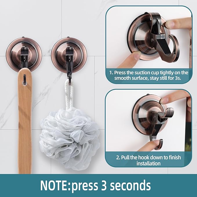 Antimbee Shower Suction Cup Hooks, 10 Pack Removable Glass Wall Holder Hook, Small Suction Utility Hook for Bathroom Kitchen Decor, Up to 11 lbs on Smooth Surface-2 Hooks Design