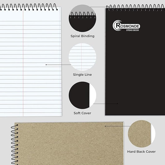 24 Pack Spiral Steno Pads, 6 x 9, Gregg Rule, Black Steno Pad, Top Spiral Notebook, Long Lasting - 80 Sheets (160 Pages), Bulk Steno Notebook for Business, Top Spiral Steno Book for Office