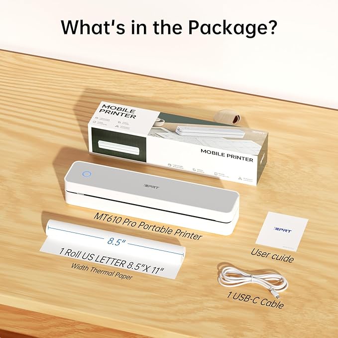 iDPRT Portable Thermal Printers Small Compact Inkless Wireless Printer for Home, Office & Vehicles, 300DPI, Support 8.5" x 11" Length US Letter A4&A5 Size, for Smartphone, PC, Black White Printing
